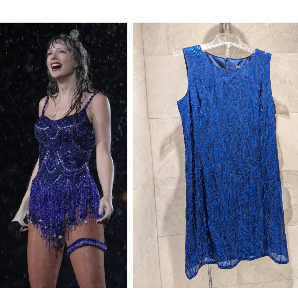 NWT Blue Sequin Plus Size 2X Cocktail Dress Taylor Swift Midnights Eras Tour